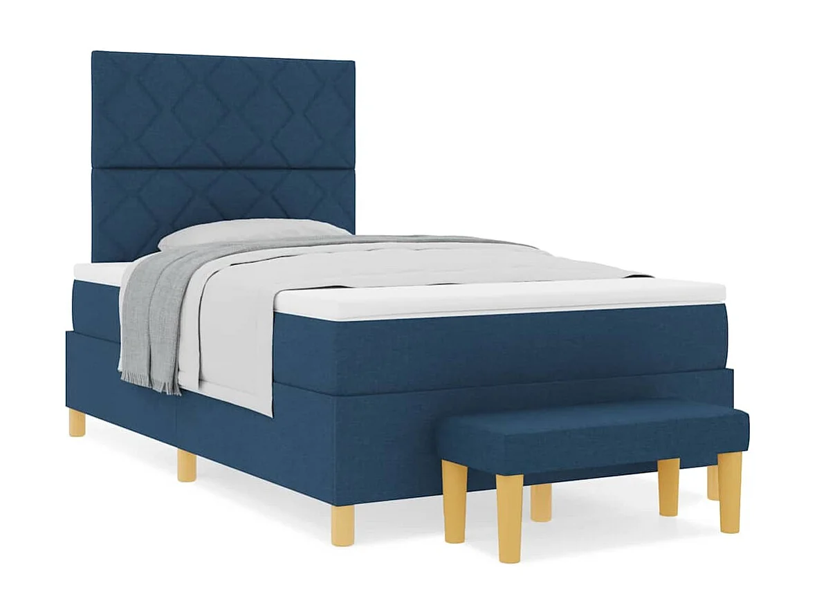 Cama tipo Box Spring con colchón Azul 120 x 200 cm tela