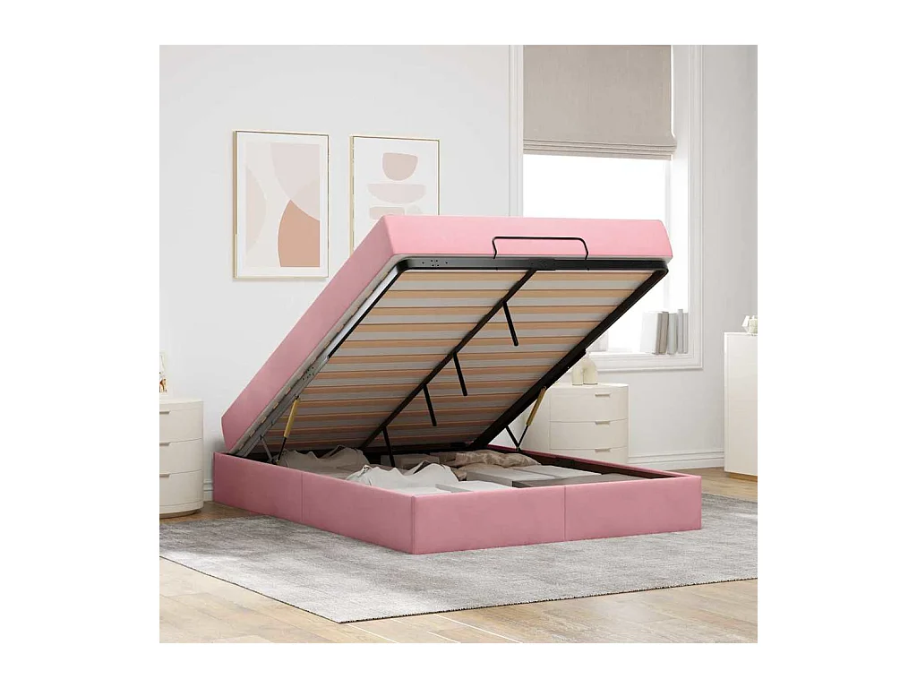 Estructura de cama Rosa 140 x 200 cm Terciopelo