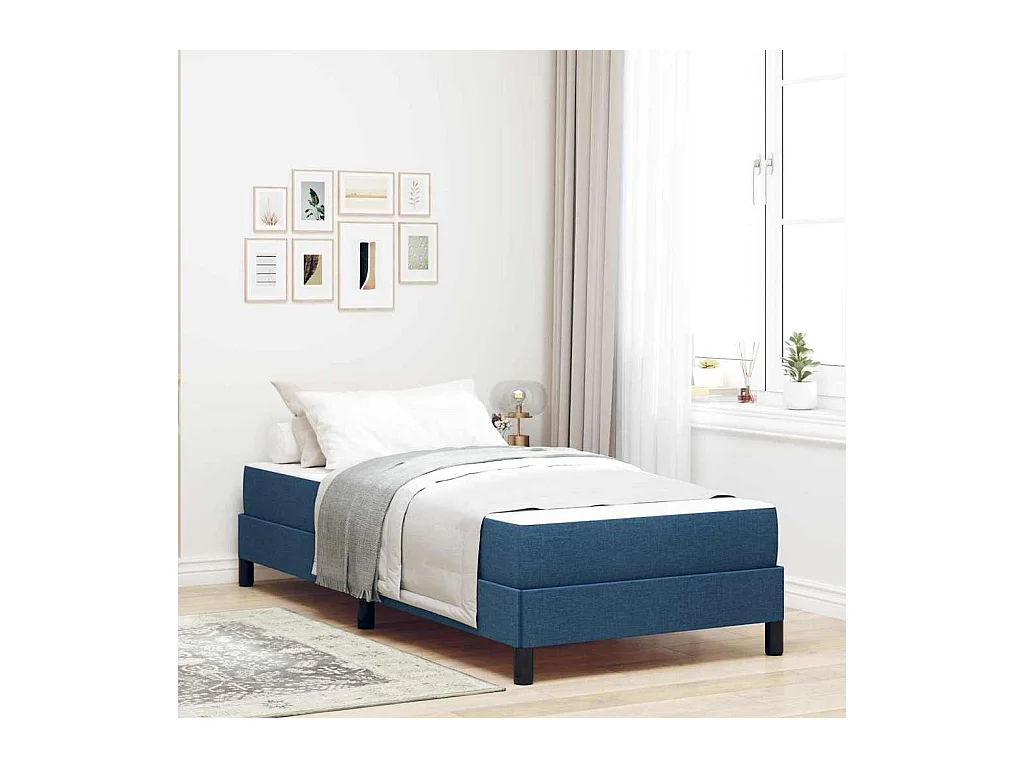 Cama tipo Box Spring con colchón Azul 80 x 200 cm tela
