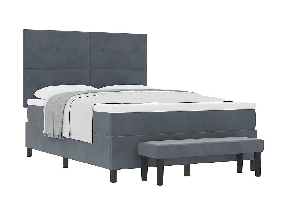 Cadre de lit avec matelas Gris foncé 140 x 190 cm Velours