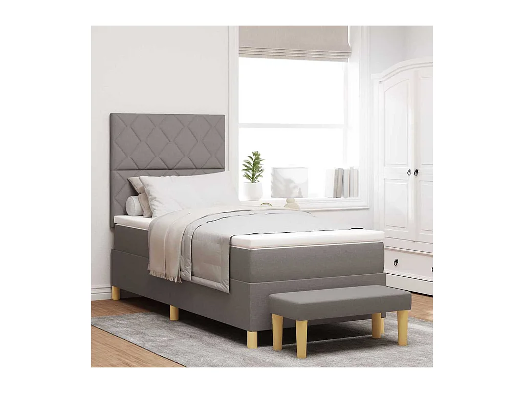 Cadre de lit avec matelas Taupe 100 x 200 cm tissu