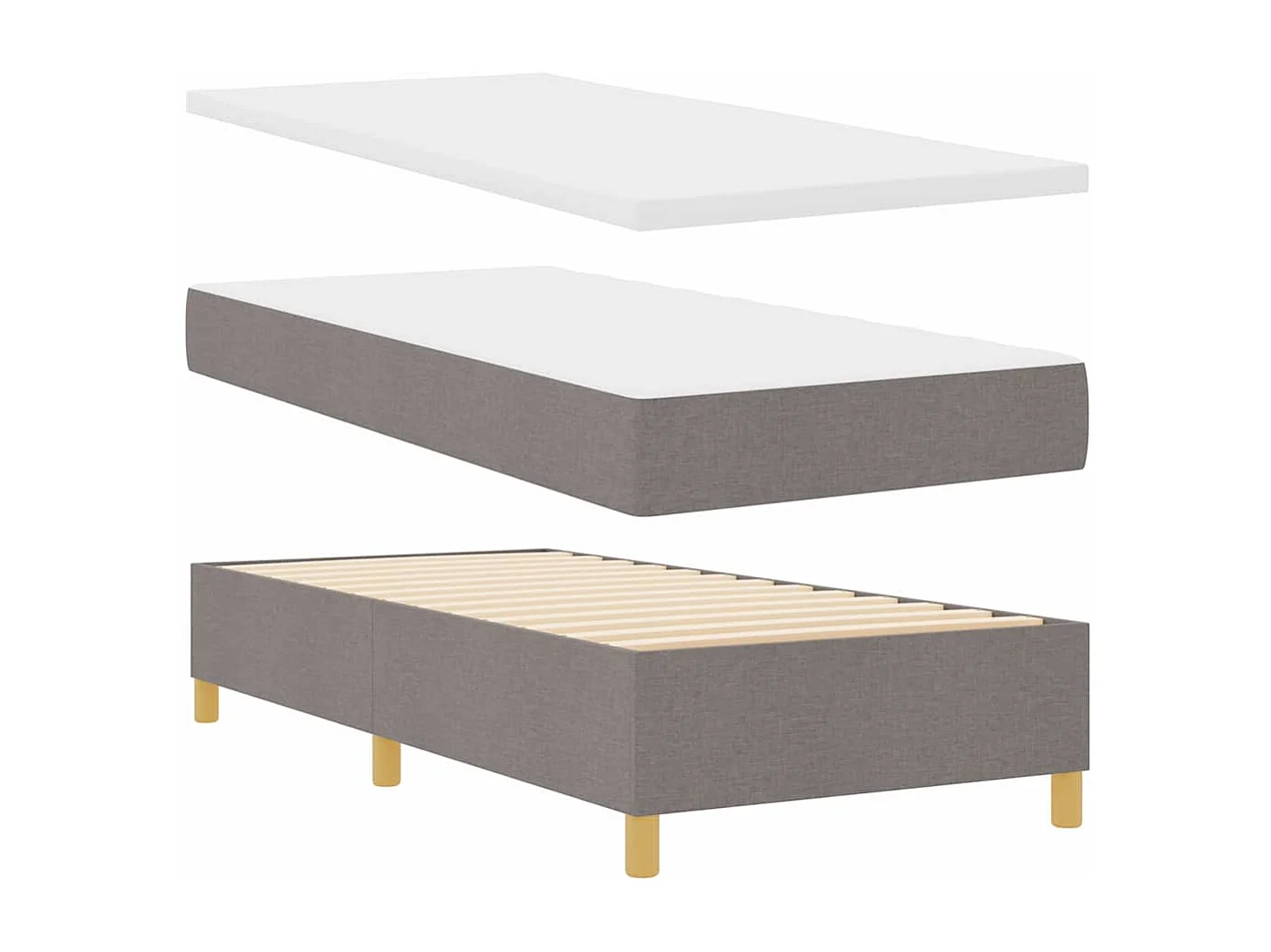 Cadre de lit avec matelas Taupe 100 x 200 cm tissu