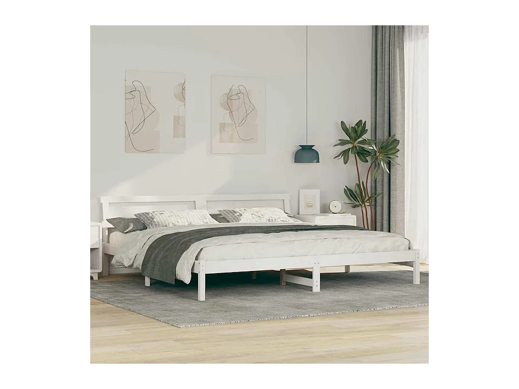 Cadre de lit Blanc 200 x 200 cm Bois massif en pin