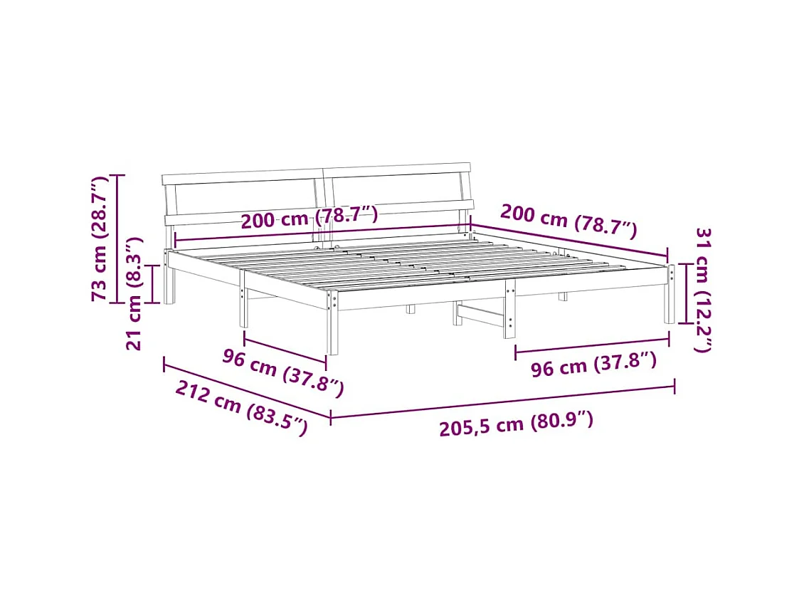 Cadre de lit Blanc 200 x 200 cm Bois massif en pin