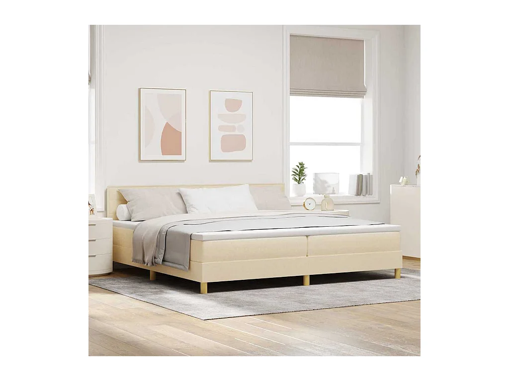 Cadre de lit avec matelas Crème 200 x 200 cm tissu