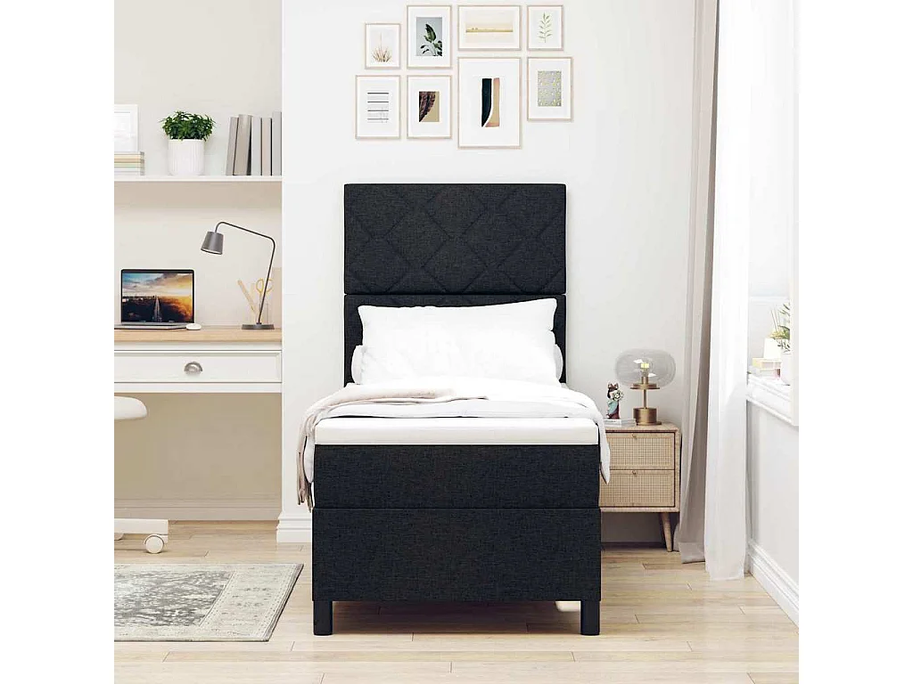 Cama tipo Box Spring con colchón Negro 80 x 200 cm tela
