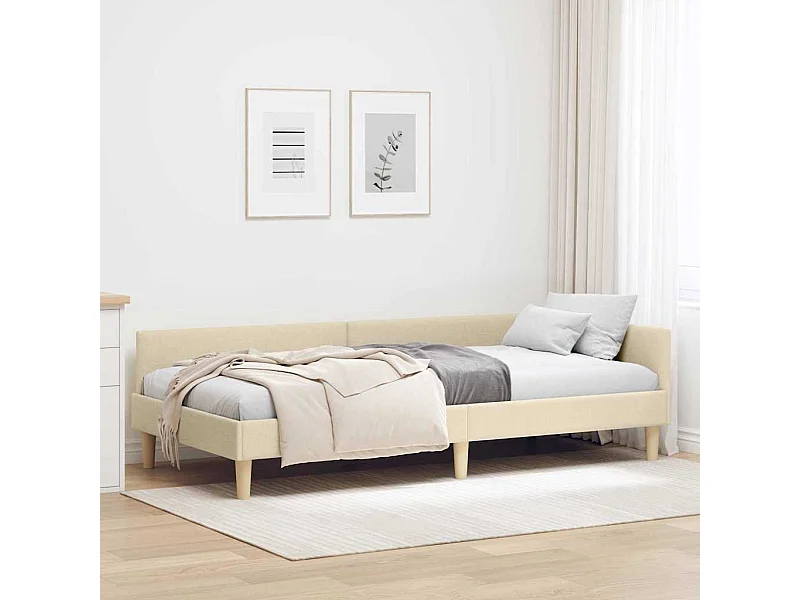 Hoek Bed Frame Crème 100 x 200 cm Stof en Engineered Hout