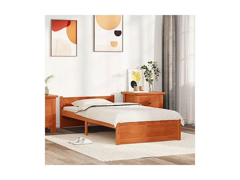 Bedframe met hoofdeinde Wasbruin 75 x 190 cm Massief grenenhout
