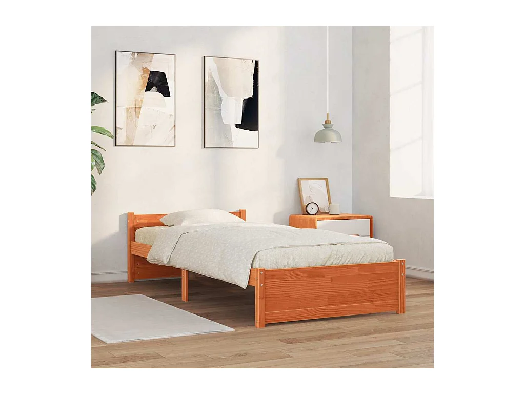 Bedframe met hoofdeinde Wasbruin 75 x 190 cm Massief grenenhout