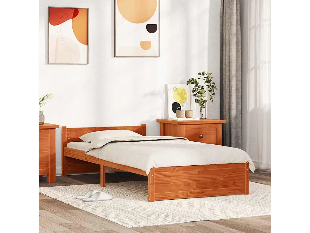 Bedframe met hoofdeinde Wasbruin 75 x 190 cm Massief grenenhout