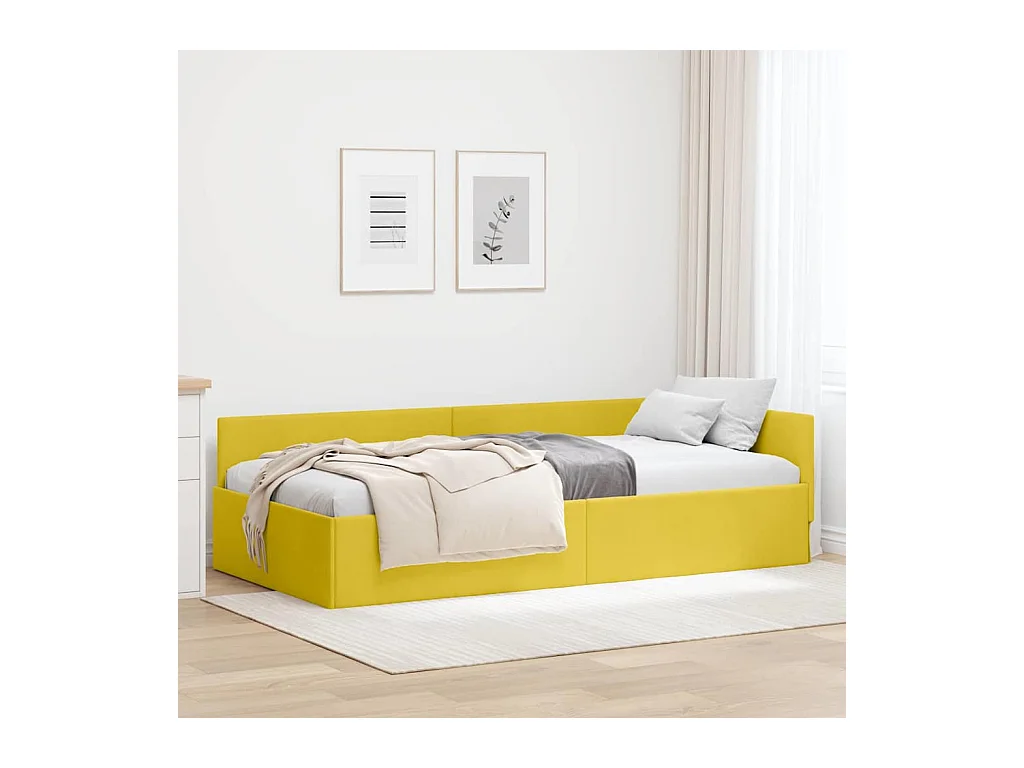 Cadre de lit d'angle Autre avec tête de lit Jaune 90 x 200 cm