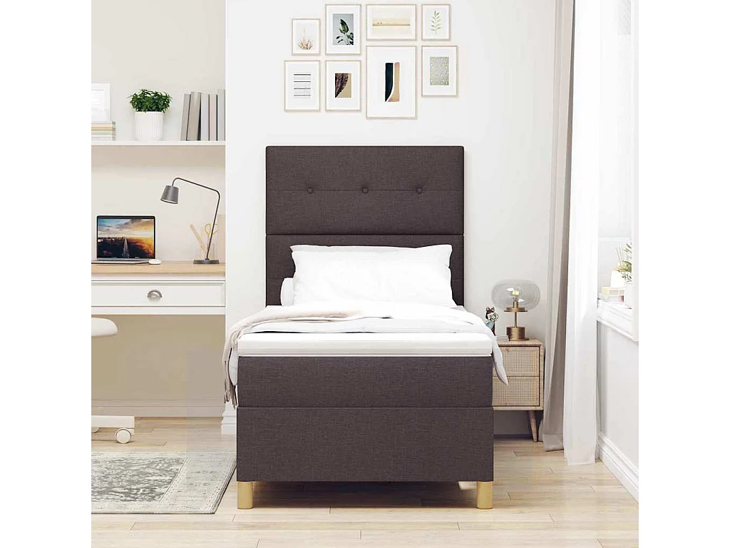 Cama tipo Box Spring con colchón Marrón oscuro 90 x 190 cm tela