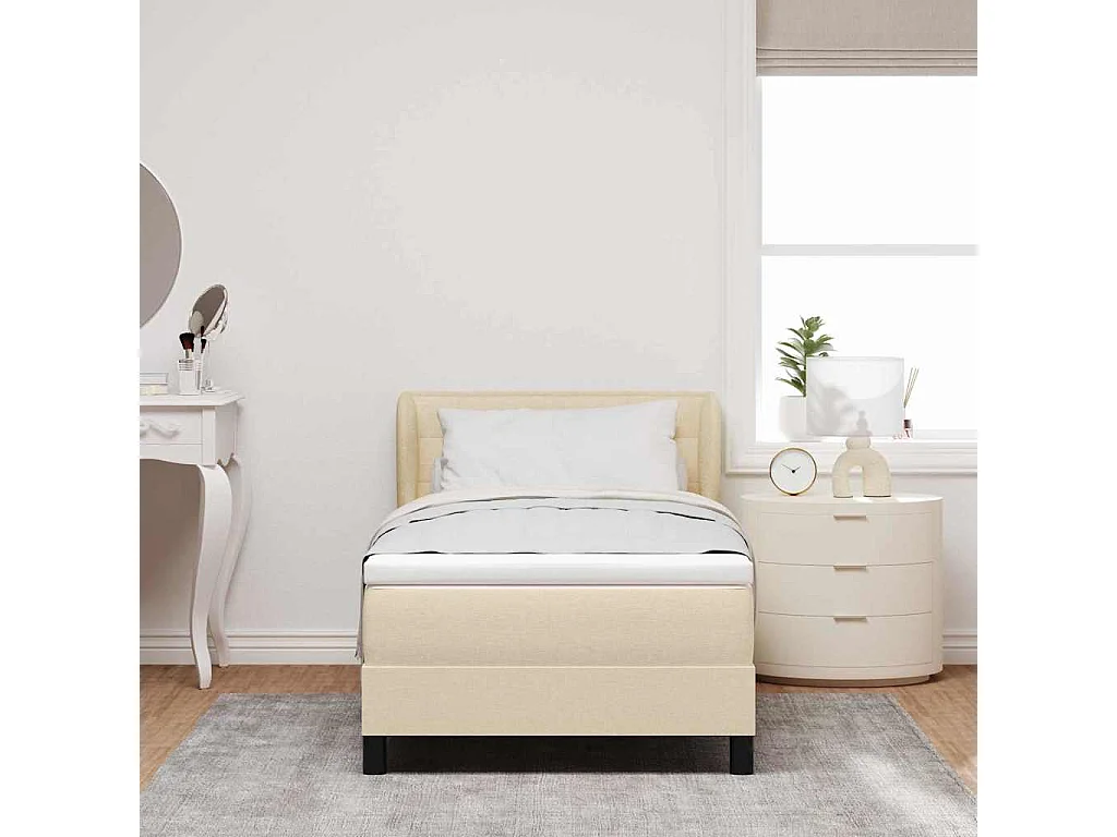 Cadre de lit avec matelas Crème 100 x 200 cm tissu