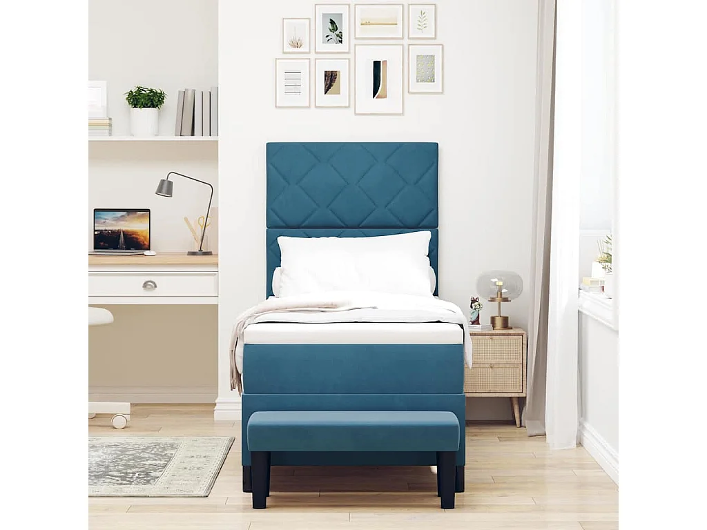 Cama tipo Box Spring Azul oscuro 80 x 200 cm Terciopelo