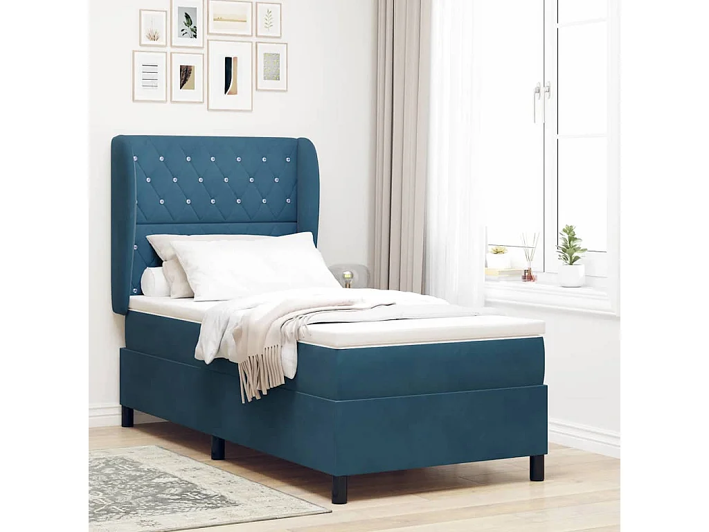Cadre de lit avec matelas Bleu foncé 90 x 200 cm Velours