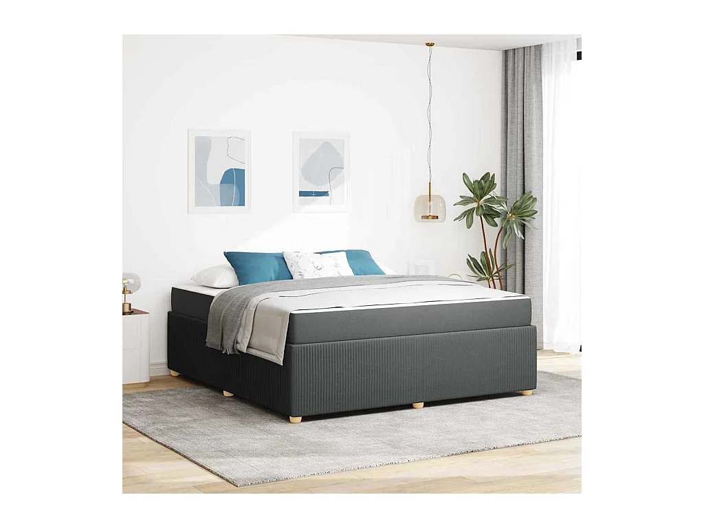 Cadre de lit avec matelas Gris foncé 180 x 200 cm tissu