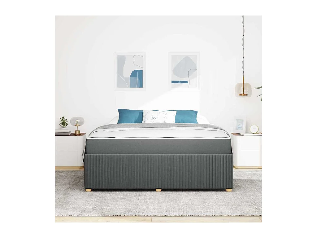 Cadre de lit avec matelas Gris foncé 180 x 200 cm tissu