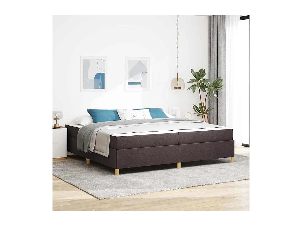 Cadre de lit Marron foncé et Blanc 200 x 200 cm tissu