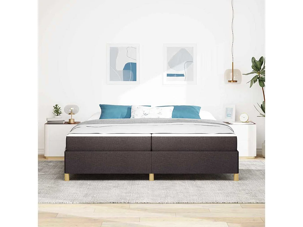 Cama Box com colchão Marrom Escuro e Branco 200 x 200 cm tecido