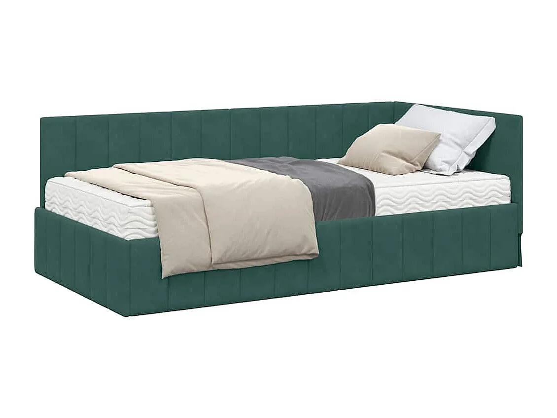Cadre de lit d'angle Vert foncé 90 x 190 cm Velours