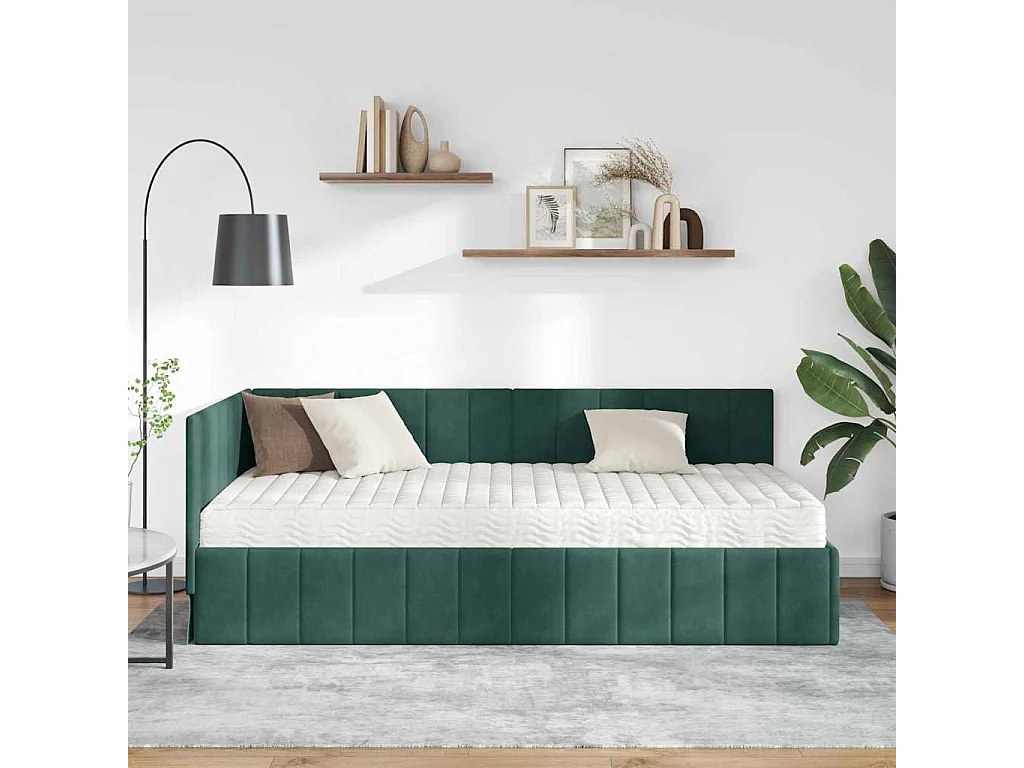 Cadre de lit d'angle Vert foncé 90 x 190 cm Velours