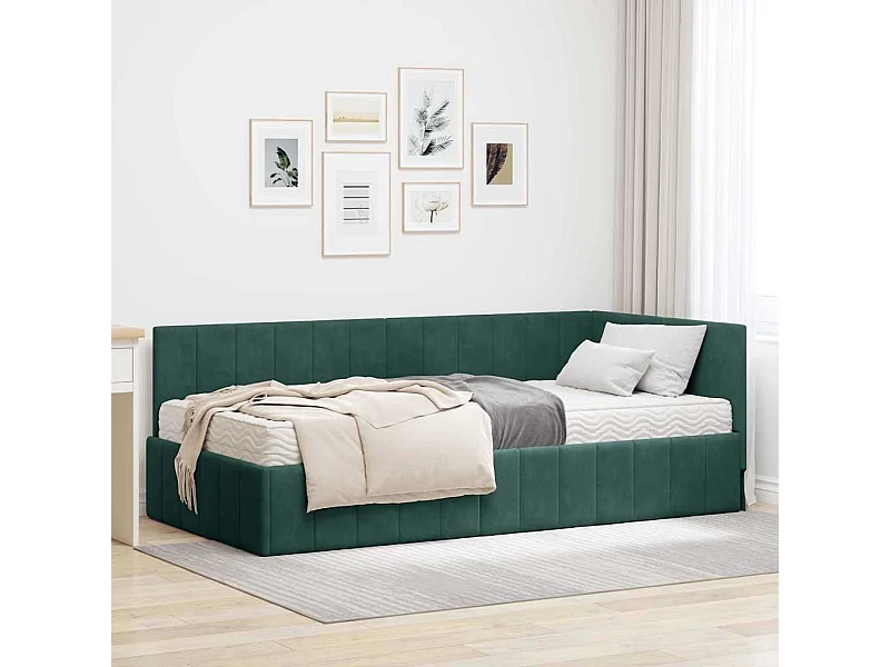 Cadre de lit d'angle Vert foncé 90 x 190 cm Velours