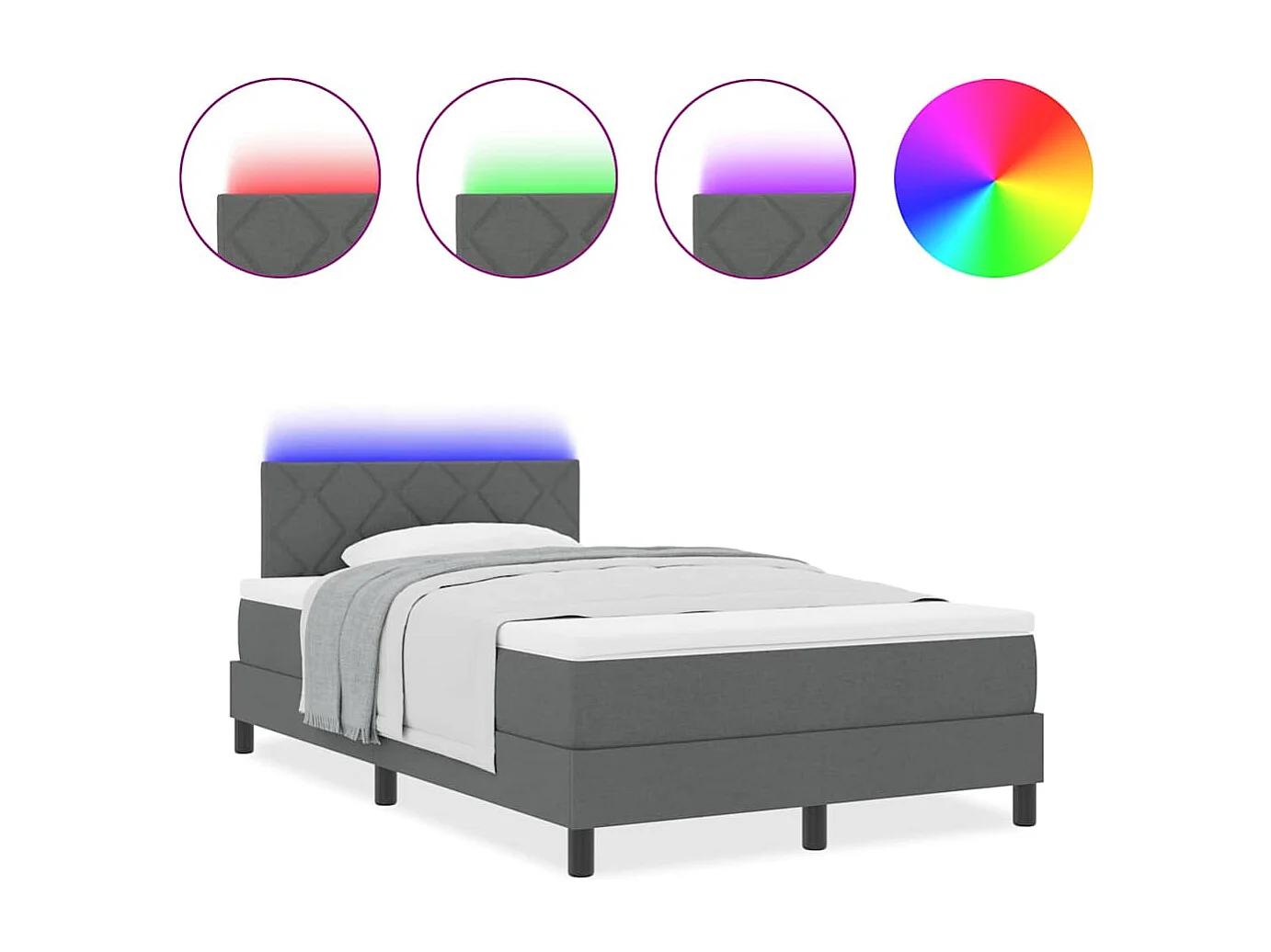 Cadre de lit avec matelas Gris foncé 120 x 200 cm tissu