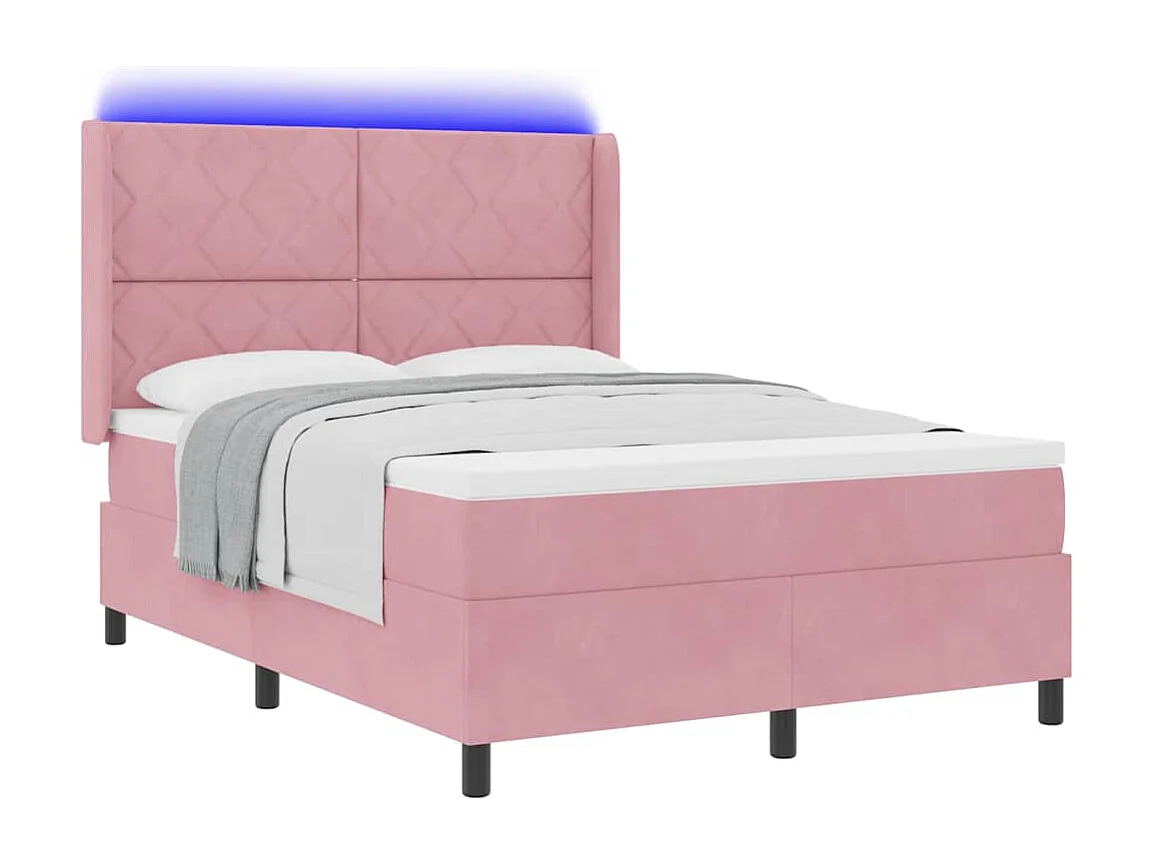 Cama con Box Spring LED y Colchón Rosa 160 x 200 cm Terciopelo