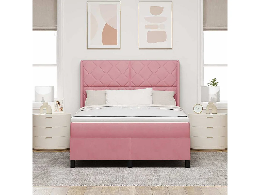 Cama con Box Spring LED y Colchón Rosa 160 x 200 cm Terciopelo