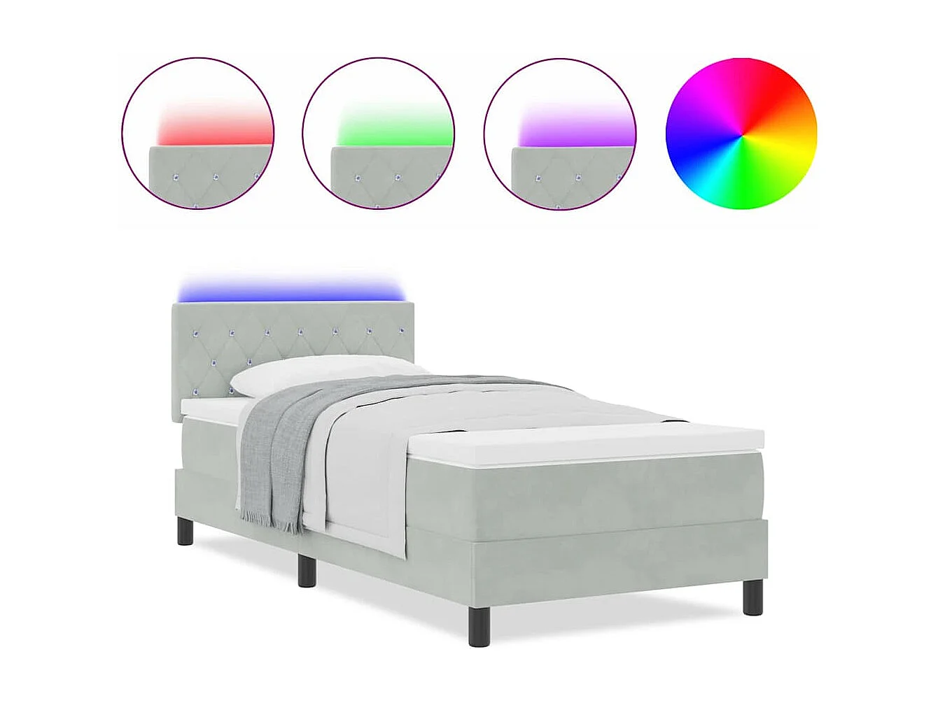 Cadre de lit avec matelas Gris clair 90 x 200 cm Velours