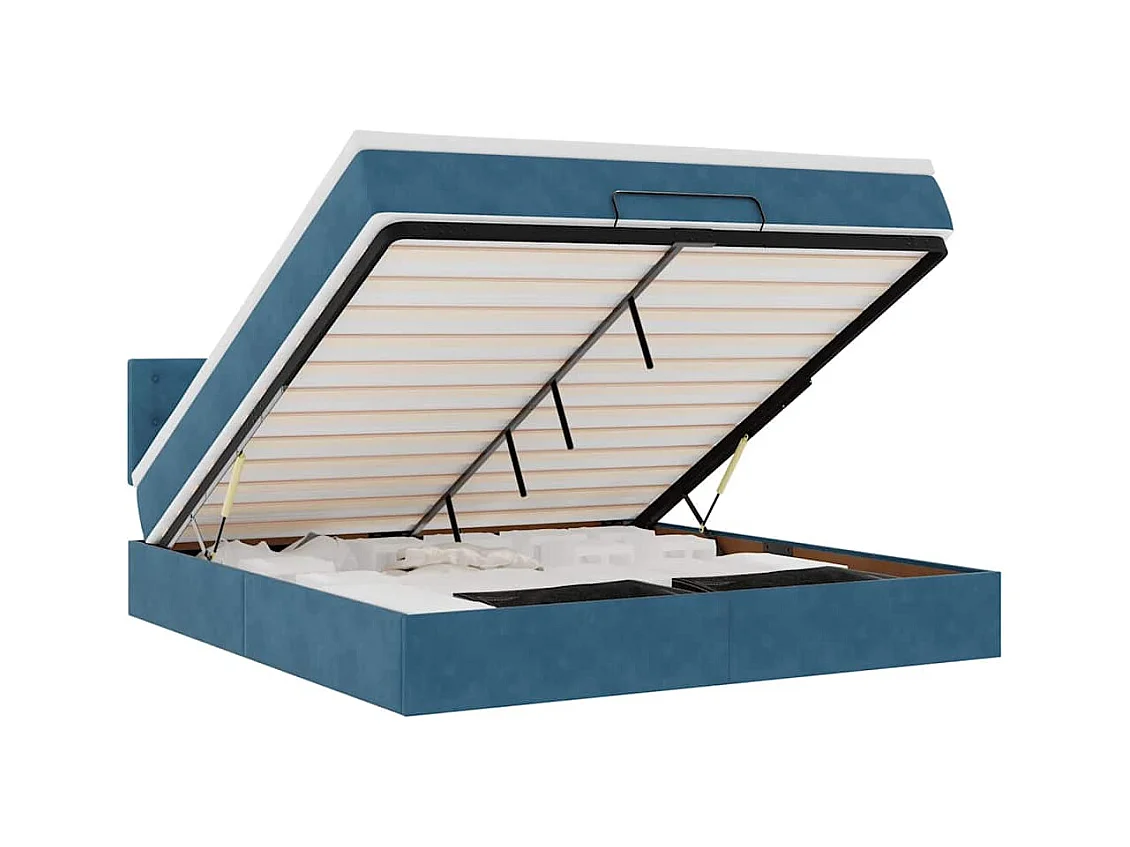 Cadre de lit ottoman avec matelas bleu foncé 160x200 cm velours