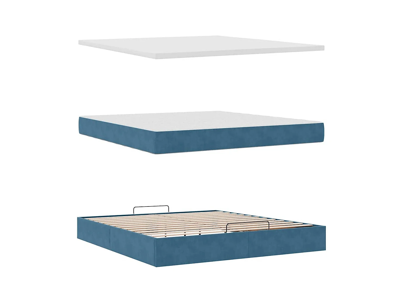 Cadre de lit ottoman avec matelas bleu foncé 160x200 cm velours