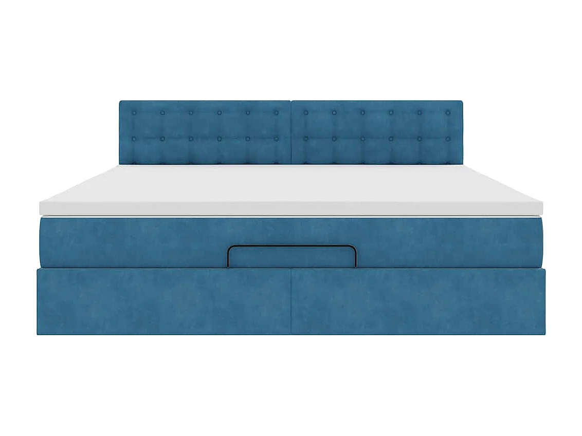 Cadre de lit ottoman avec matelas bleu foncé 160x200 cm velours