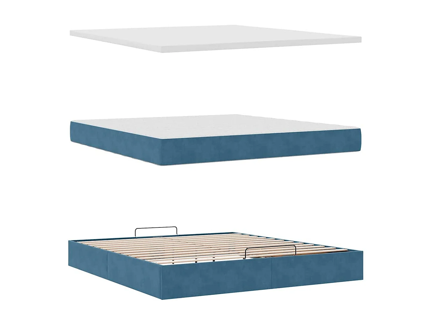 Cadre de lit ottoman avec matelas bleu foncé 160x200 cm velours