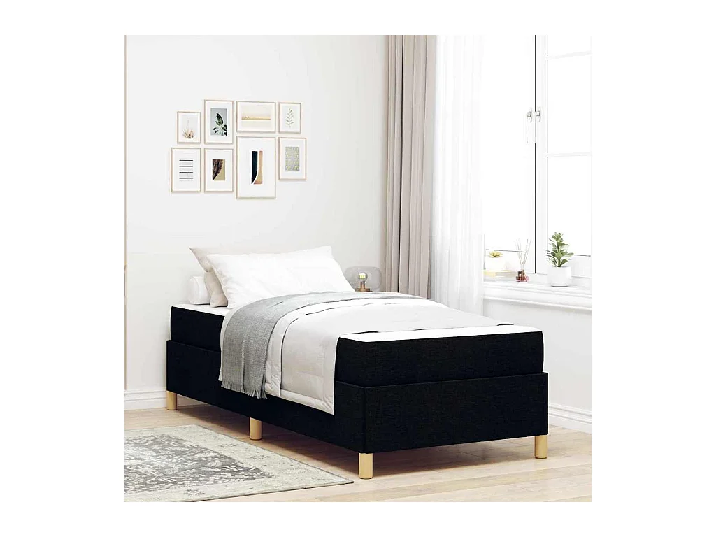 Cama tipo Box Spring Negro, Marrón y Blanco 80 x 200 cm tela