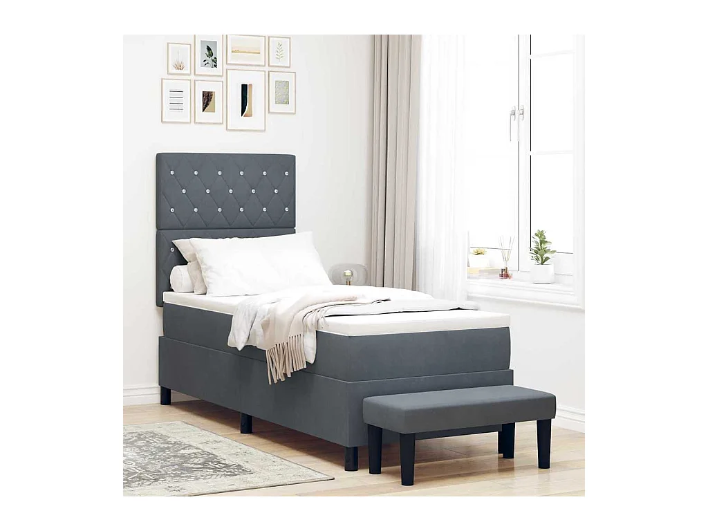 Cadre de lit avec matelas Gris foncé 80 x 200 cm Velours