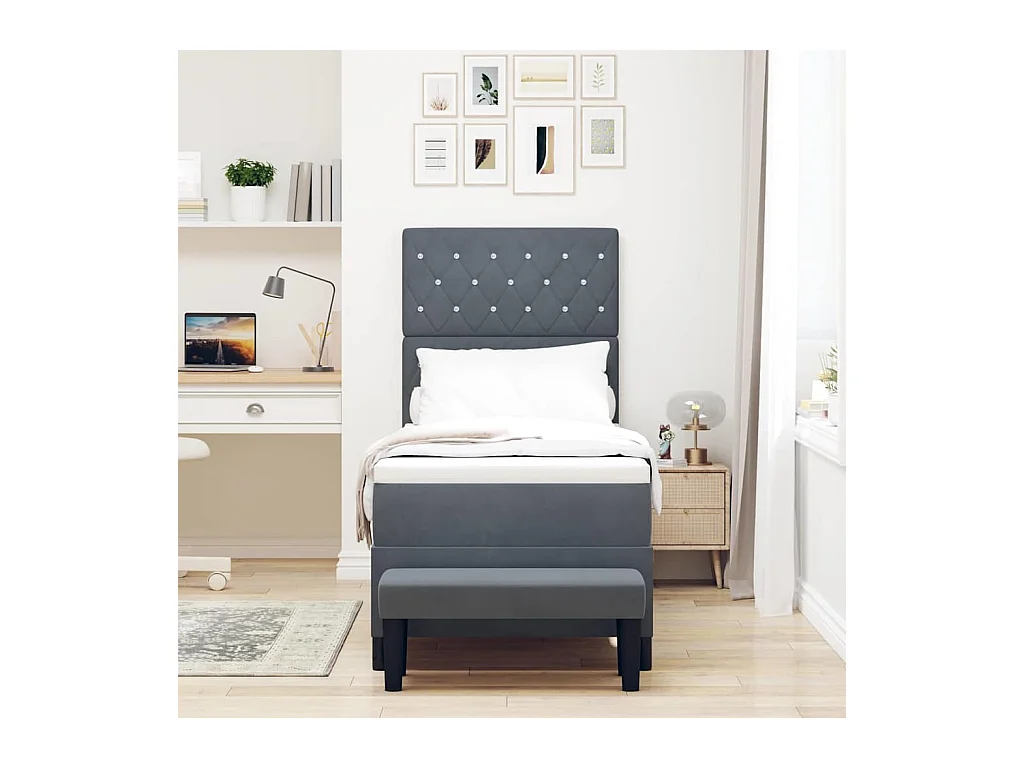 Cadre de lit avec matelas Gris foncé 80 x 200 cm Velours