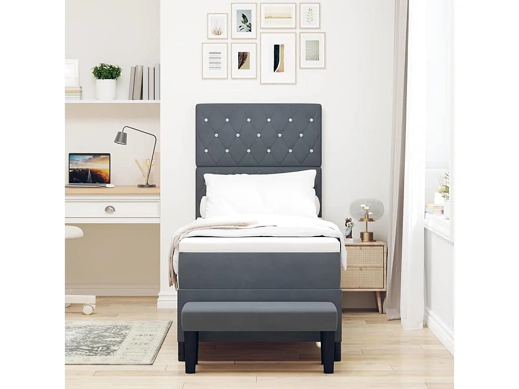 Boxspring bed met matras Donkergrijs 80 x 200 cm Fluweel