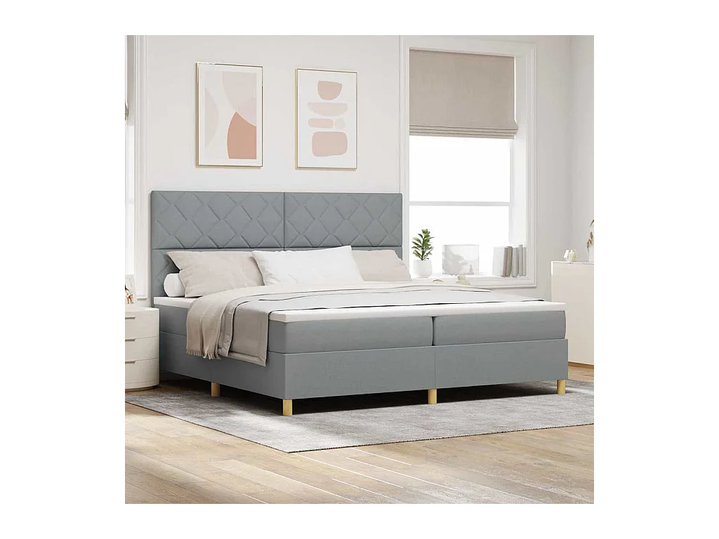 Cadre de lit avec matelas Gris clair 200 x 200 cm tissu