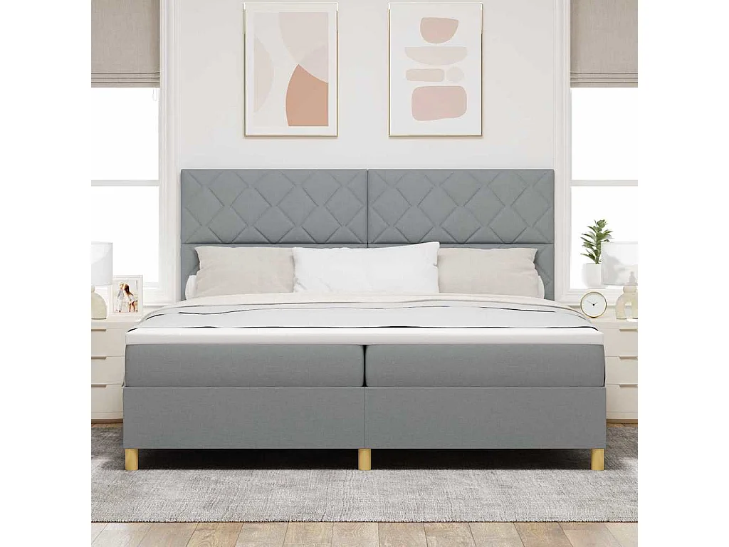 Cama tipo Box Spring con colchón Gris Claro 200 x 200 cm tela