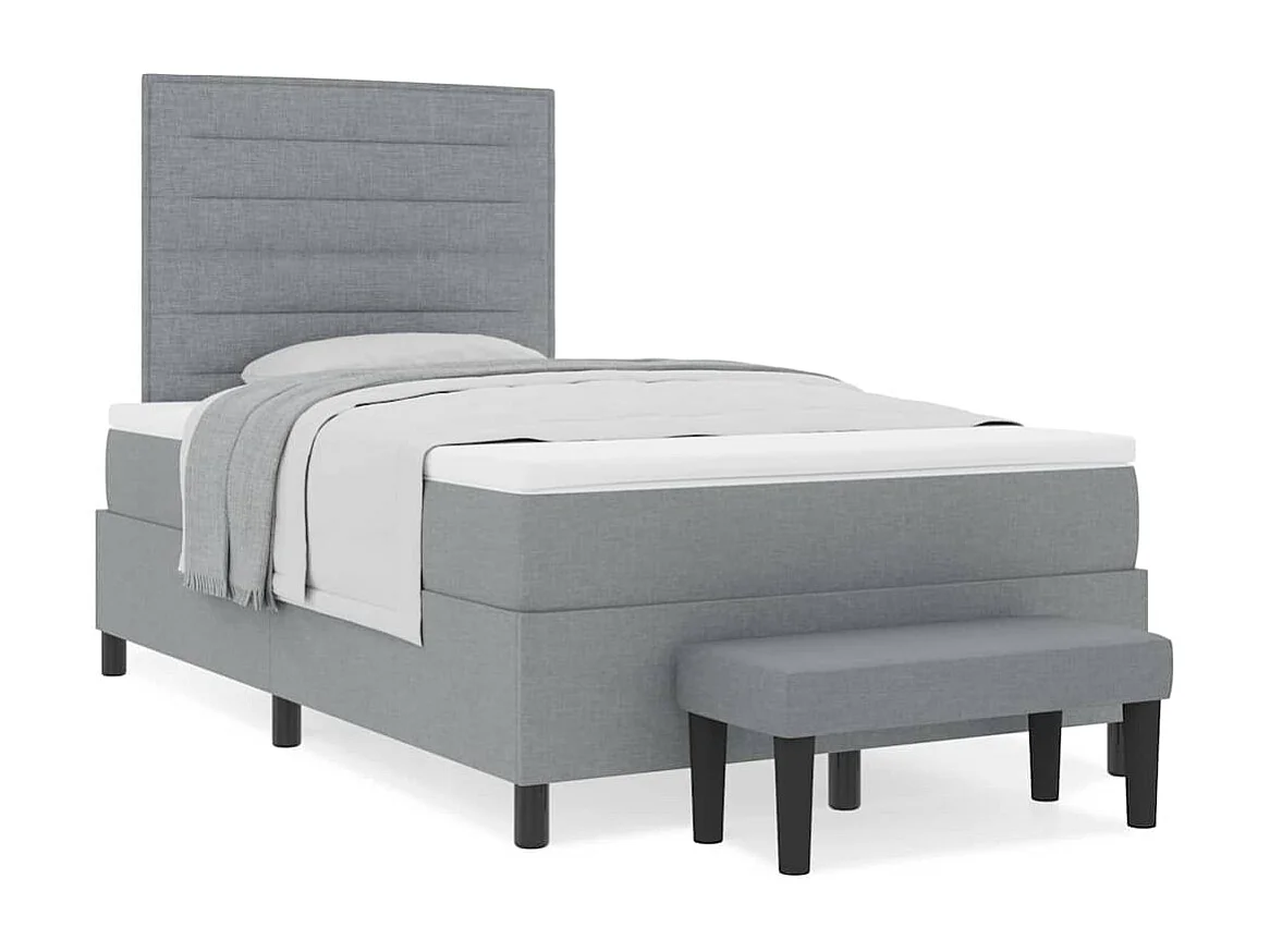 Cama tipo Box Spring con colchón Gris Claro 120 x 190 cm tela