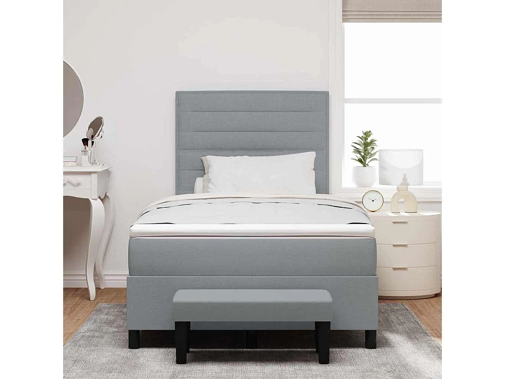 Cama tipo Box Spring con colchón Gris Claro 120 x 190 cm tela
