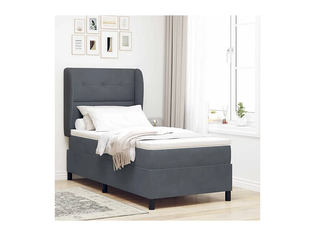 Cadre de lit avec matelas Gris foncé 80 x 200 cm Velours