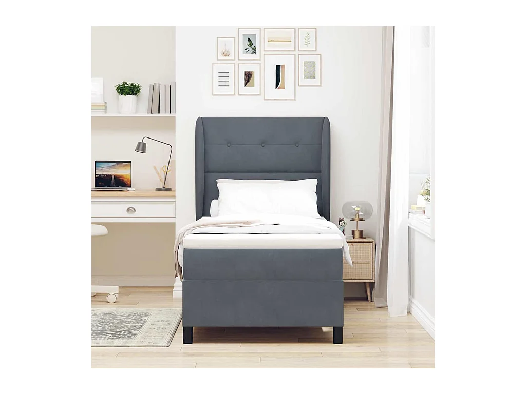Cadre de lit avec matelas Gris foncé 80 x 200 cm Velours