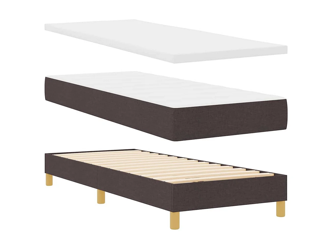 Cadre de lit avec matelas Marron foncé 80 x 200 cm tissu