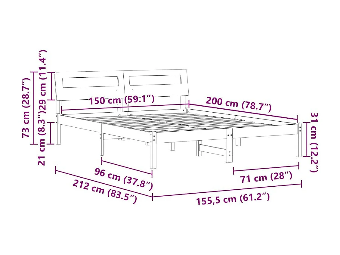 Estructura de cama con cabecera Marrón cera 150 x 200 cm