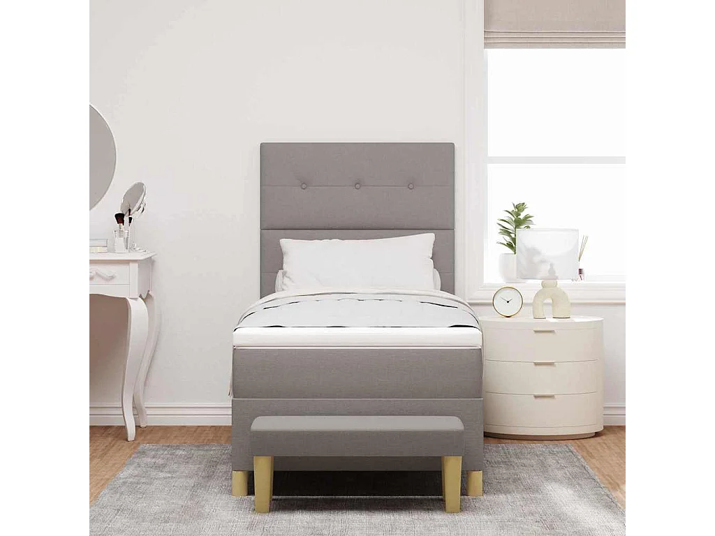 Cama tipo Box Spring con colchón Taupé 100 x 200 cm tela