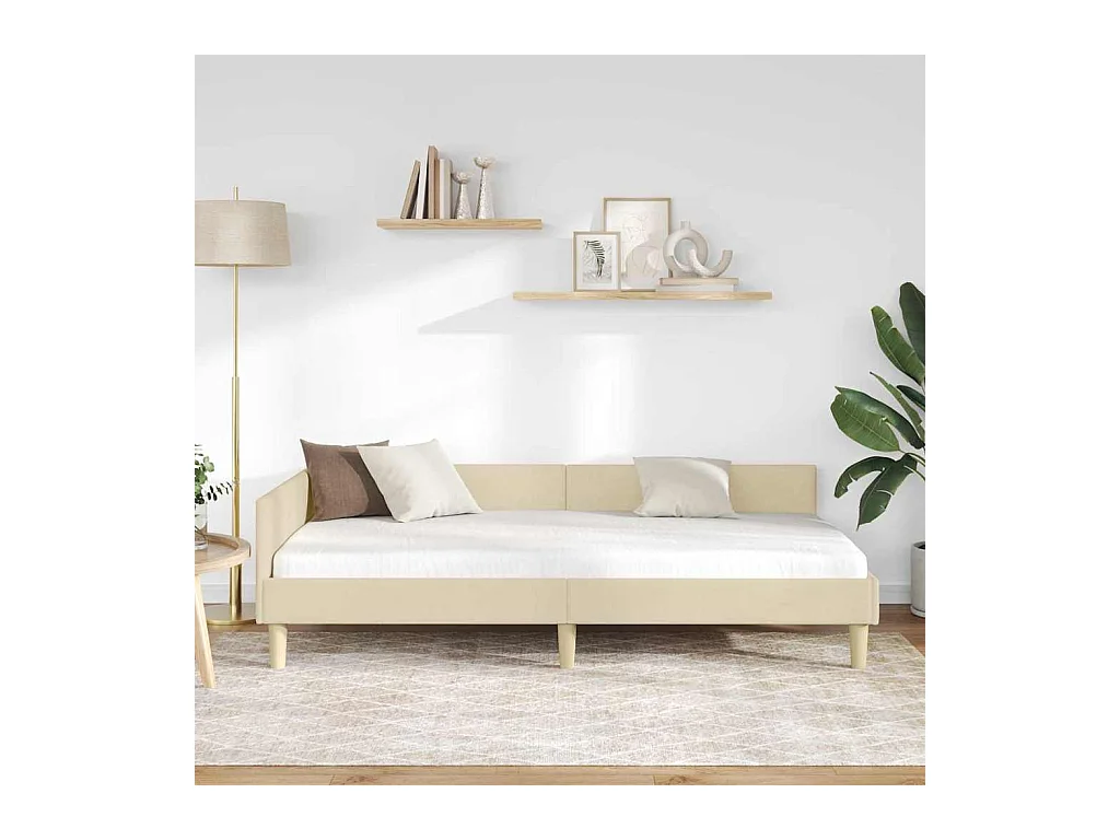 Cadre de lit d'angle Autre avec tête de lit Crème 90 x 200 cm