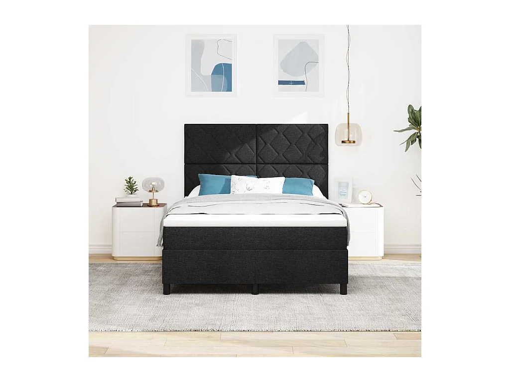 Cadre de lit avec matelas Noir 140 x 190 cm tissu