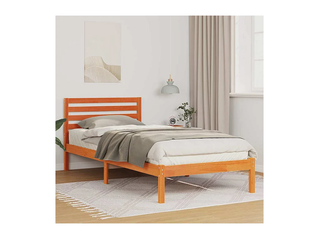 Estrutura da Cama com cabeceira Castanho-mel 100 x 210 cm